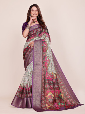 MAHARANI04CREATION Digital Print, Floral Print, Paisley, Woven Kalamkari Art Silk, Jacquard Saree(Purple)