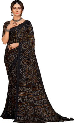 INDONIQ Graphic Print, Printed Bollywood Chiffon, Georgette Saree(Black)