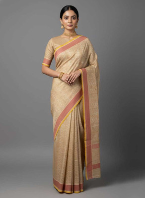 SnehaWomensWear Printed Daily Wear Silk Blend Saree(Cream)