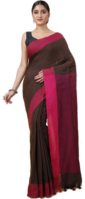 DipDiya Printed Handloom Cotton Blend Saree(Maroon)