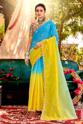 Vastramsarees Embroidered Bollywood Jimmy choo Saree(Yellow)