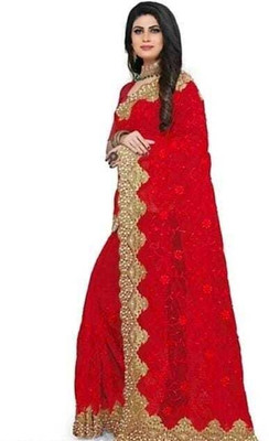LUTAD FAB Embroidered Bollywood Net Saree(Red)