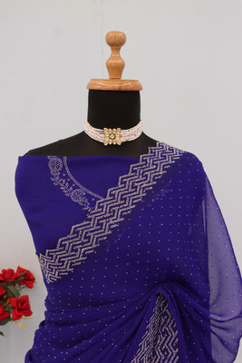 VarniRaaj Fashion Embellished Bollywood Organza Saree(Blue)