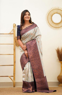 ZELLURE Solid/Plain Banarasi Cotton Silk Saree(Black)