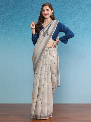 Divastri Digital Print Banarasi Cotton Silk Saree(Beige)