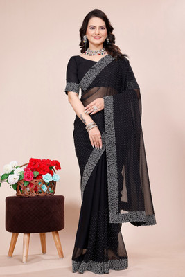 KONICA FAB Embroidered Bollywood Georgette Saree(Black)