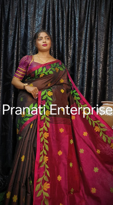 PRANATI ENTERPRISE Printed Handloom Cotton Silk Saree(Black)
