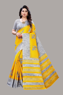 YASHIKA Printed Kalamkari Art Silk Saree(Yellow)