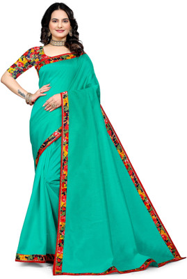 manish Solid/Plain Ikkat Cotton Blend, Silk Blend Saree(Dark Green)