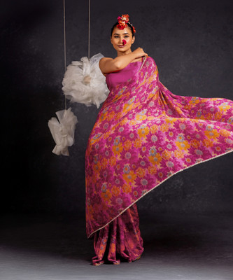 MIRCHI FASHION Printed, Floral Print Daily Wear Chiffon, Georgette Saree(Pink, Orange)