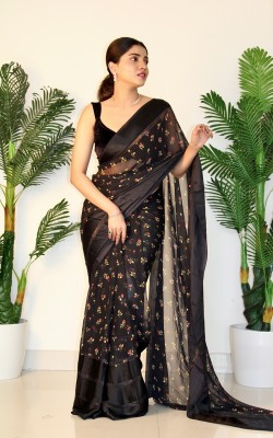 Sanwariya Silks Printed Bollywood Georgette, Satin Saree(Black)