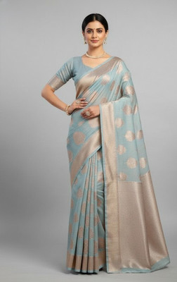 MADHAV Printed Kanjivaram Linen Saree(Light Blue)