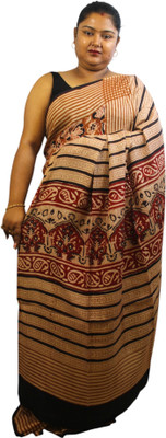 Generative Printed Daily Wear Silk Blend Saree(Brown)