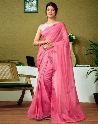 Divastri Floral Print, Geometric Print, Printed Sambalpuri Chanderi, Cotton Blend Saree(Pink)