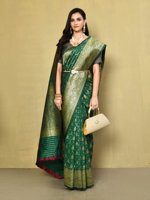 Elora Woven Banarasi Silk Blend Saree(Green)