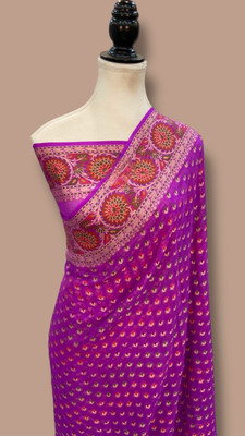 Shanwaz Ahmad Embellished, Self Design Banarasi Chiffon, Pure Silk Saree(Magenta)