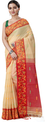 Ruuprekha Self Design Handloom Pure Cotton Saree(Cream)