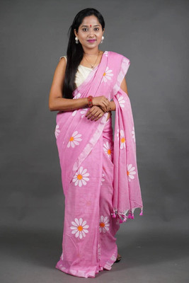 Amita Collections Printed Daily Wear Pure Cotton Saree(Pink)