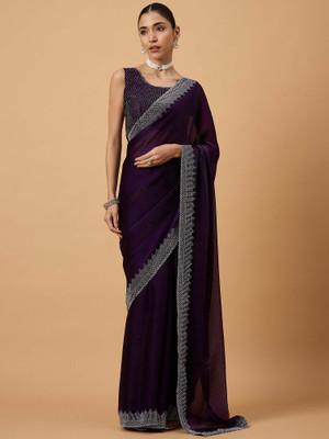 Sareemall Embellished Bollywood Chiffon Saree(Purple)
