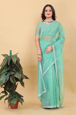 HIRPARA Embroidered Bollywood Net Saree(Green)