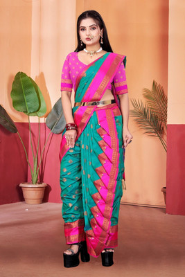 Ashmika Woven, Temple Border Paithani Cotton Silk Saree(Mustard)