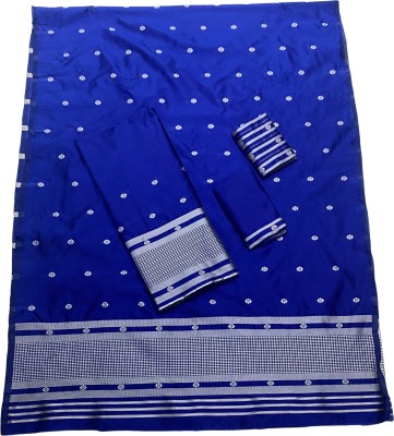 kamdar Woven Mekhela Chador Polyester, Silk Blend Saree(Blue)