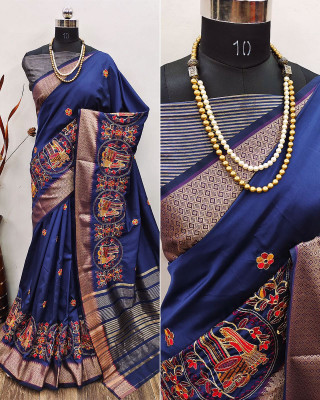 Divastri Embroidered, Self Design Bollywood Cotton Silk Saree(Dark Blue)