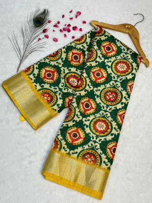 kaizen texo fab Digital Print Bollywood Pure Silk Saree(Green)