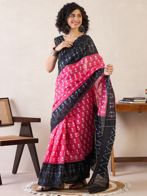 Tasrika Printed Pre Draped Saree Cotton Blend Saree(Pink)