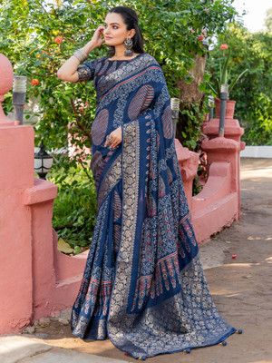 Tasrika Printed Chinnalapattu Viscose Rayon Saree(Blue)