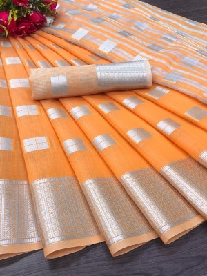 LADY SHOPI Embellished Banarasi Cotton Jute Saree(Orange)