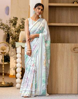 Satrani Digital Print, Printed Bollywood Crepe Saree(Multicolor)