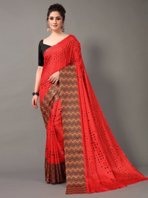 Shaily Retails Polka Print Daily Wear Silk Blend Saree(Red)