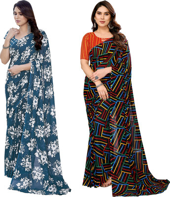 kashvi sarees Self Design, Printed Daily Wear Georgette Saree(Pack of 2, Dark Green, Multicolor)