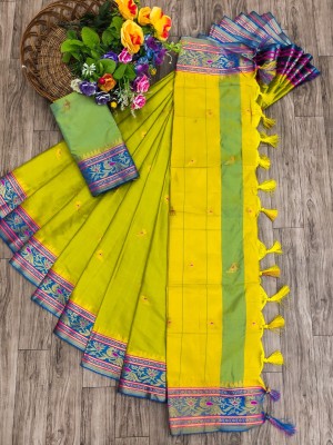 Divastri Woven Banarasi Cotton Silk, Art Silk Saree(Yellow)