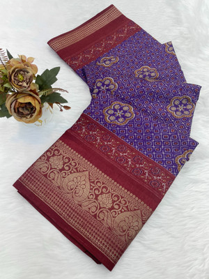 Julee Printed Daily Wear Silk Blend Saree(Purple)