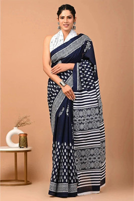 LOVWEAR Printed Ikkat Pure Cotton Saree(Multicolor)