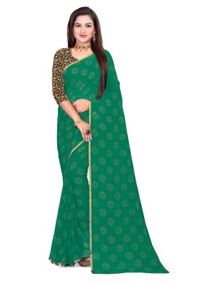 Aardiva Printed Daily Wear Chiffon Saree(Dark Green)