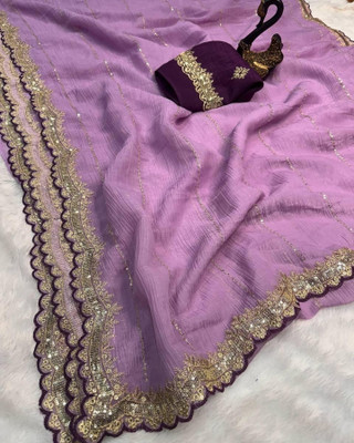 VRAJTEX FAB Embroidered Bollywood Jimmy choo Saree(Purple)