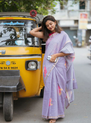 SDGRATITUDE Digital Print, Floral Print Daily Wear Linen Saree(Purple)