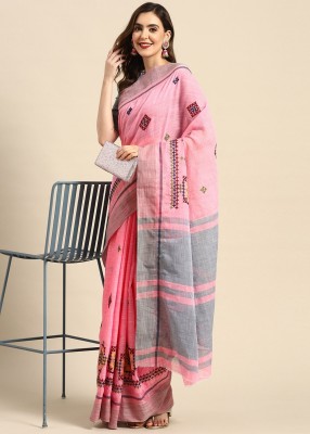 Divastri Woven, Embroidered Bollywood Linen, Cotton Silk Saree(Pink)