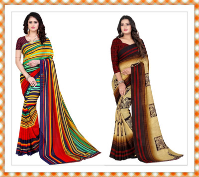 Leelavati Printed Daily Wear Georgette Saree(Multicolor, Cream)