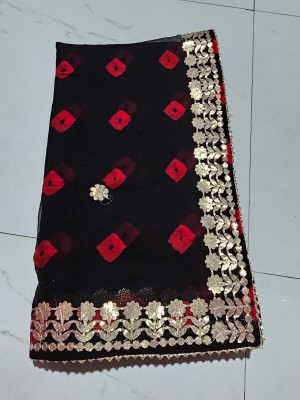 JMD Ent Blocked Printed, Hand Painted, Self Design, Digital Print, Embroidered Bandhani Chiffon Saree(Black)