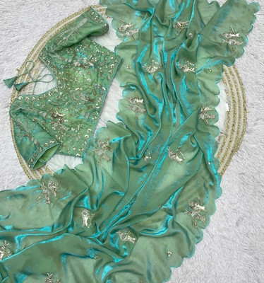 Brahmani Creation Embroidered Kanjivaram Silk Blend Saree(Green)