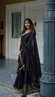 FashDeal Woven Chanderi Chanderi Saree(Black)