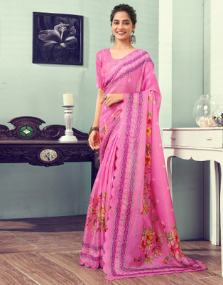 all about you Floral Print, Printed Kota Doria Cotton Blend Saree(Pink, Multicolor)