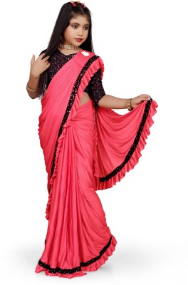 HARIOM FASHION Solid/Plain Bollywood Lycra Blend Saree(Pink)