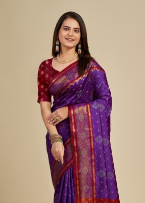 Verviza Printed Patola Pure Silk Saree(Purple)