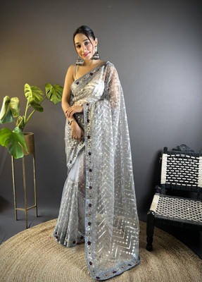 Tasrika Embellished Bollywood Net Saree(Grey)
