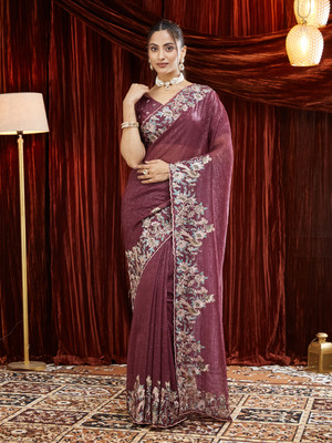 KASEE Embroidered, Embellished Bollywood Chiffon Saree(Purple)